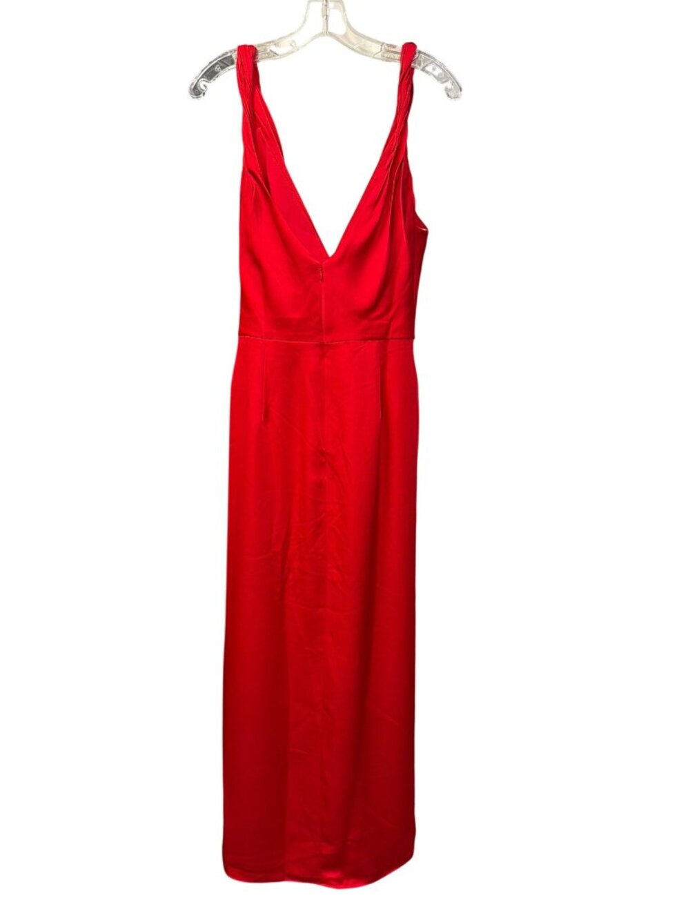 Halston Red Sleeveless Knot-Strap Satin Gown Size 14 New - Picture 11 of 12